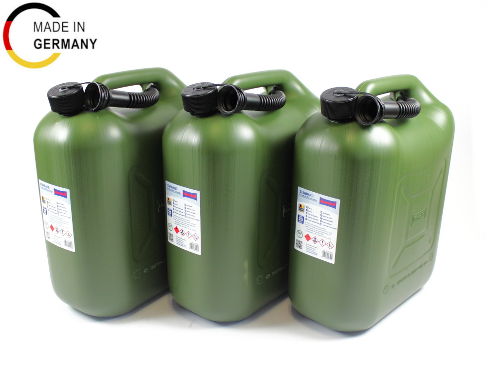 3 x Benzinkanister 20 Liter inklusive 3 Auslaufrohren Farbe oliv kaufen bei